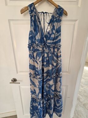 Socialite Blue & Cream Tiered Maxi Dress